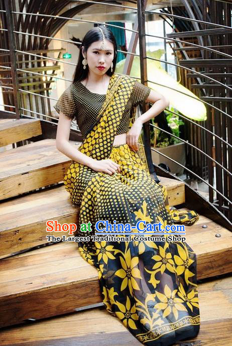 Indian Traditional Royal Princess Black Sari Dress Asian India Bollywood Embroidered Costume for Women