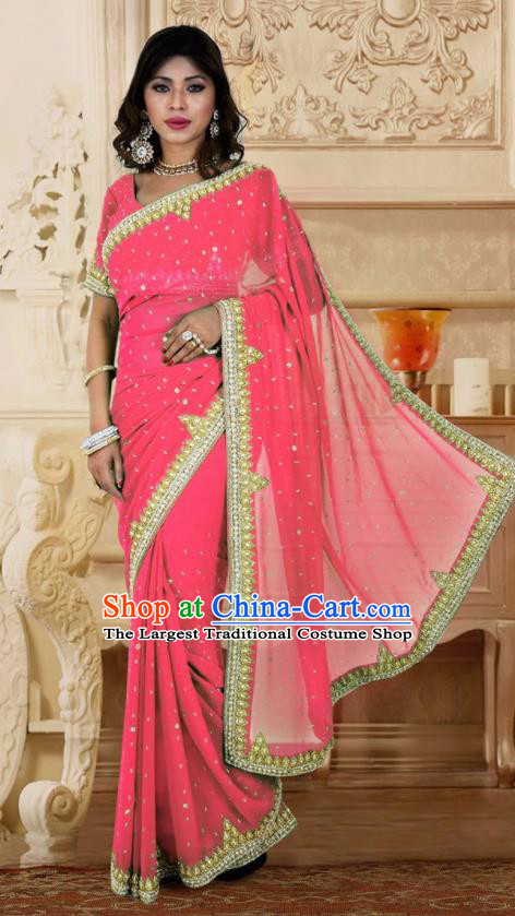 Indian Traditional Court Pink Sari Dress Asian India Bollywood Royal Princess Costume for Women