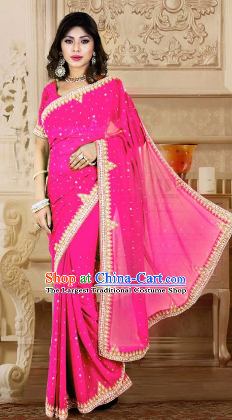 Indian Traditional Court Rosy Sari Dress Asian India Bollywood Royal Princess Costume for Women