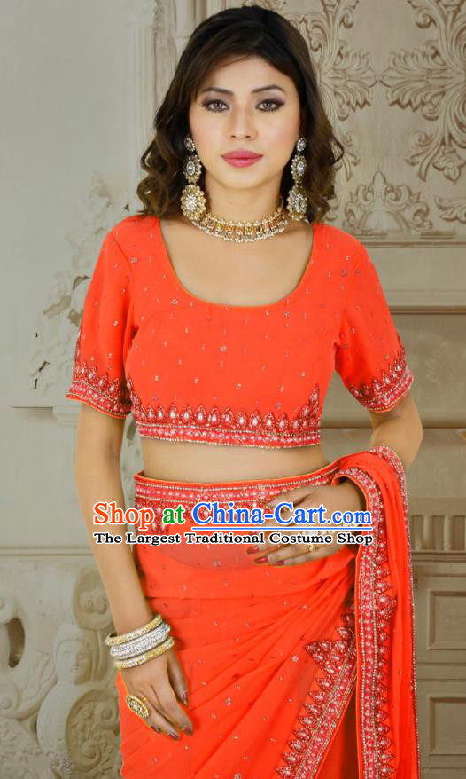 Indian Traditional Court Orange Sari Dress Asian India Bollywood Royal Princess Costume for Women
