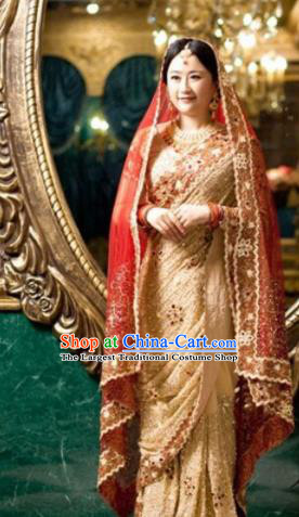 Indian Traditional Wedding Bride Sari Dress Asian India Bollywood Princess Costume for Women
