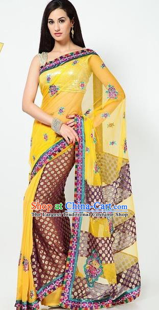 Indian Traditional Wedding Bride Yellow Sari Dress Asian India Bollywood Costume for Women