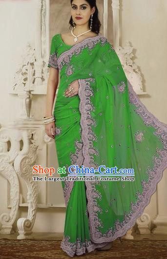 Indian Traditional Bollywood Court Green Sari Dress Asian India Royal Princess Costume for Women