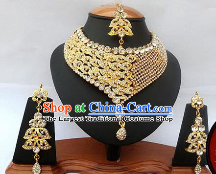 Traditional Indian Jewelry Accessories Bollywood Princess Crystal Necklace Earrings and Eyebrows Pendant for Women