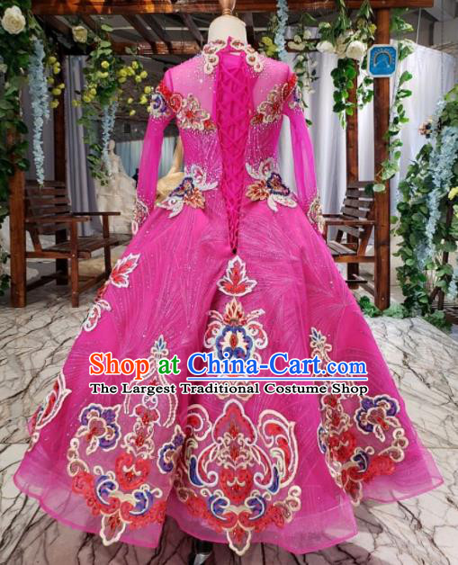 Top Grade Customize Embroidered Rosy Full Dress Court Princess Waltz Dance Costume for Women