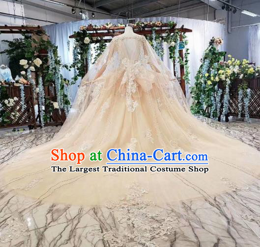 Top Grade Customize Bride Champagne Veil Trailing Full Dress Court Princess Wedding Costume for Women
