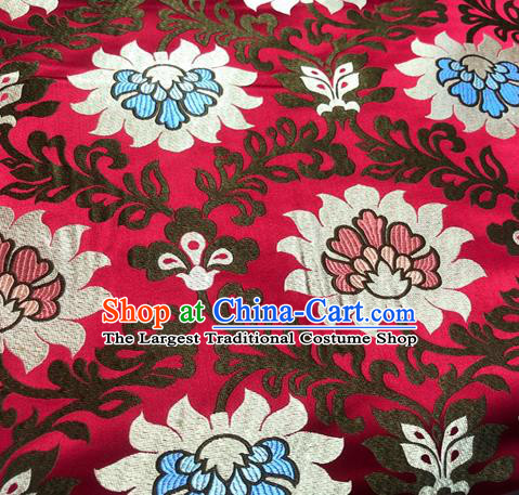 Chinese Traditional Hanfu Silk Fabric Classical Lotus Pattern Design Red Brocade Tang Suit Fabric Material