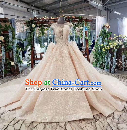 Top Grade Customize Embroidered Pink Sequins Trailing Full Dress Court Princess Waltz Dance Costume for Women