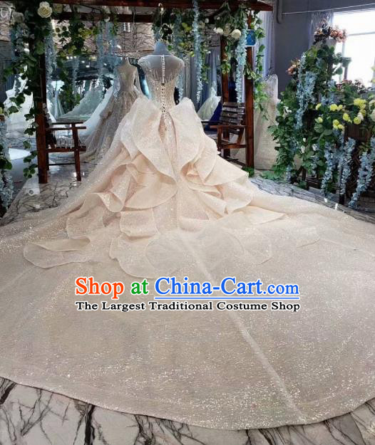Top Grade Customize Embroidered Pink Sequins Trailing Full Dress Court Princess Waltz Dance Costume for Women