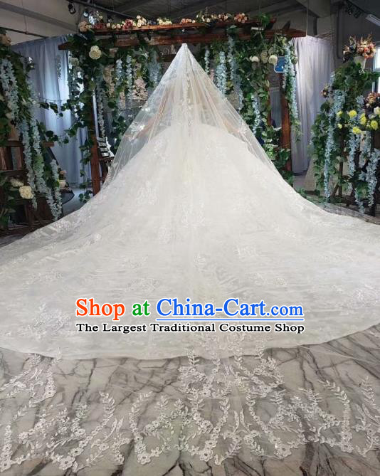 Top Grade Customize Bride Embroidered Off Shoulder White Veil Trailing Full Dress Court Princess Wedding Costume for Women