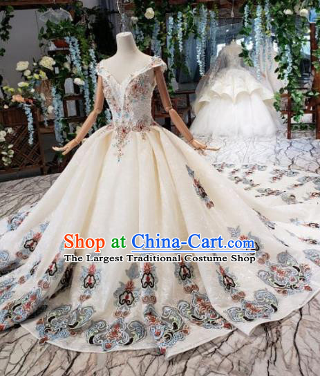 Top Grade Customize Embroidered Trailing Full Dress Court Princess Waltz Dance Costume for Women