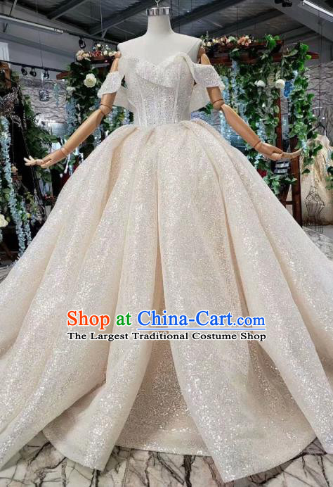 Handmade Customize Bride Paillette Trailing Full Dress Court Princess Wedding Costume for Women