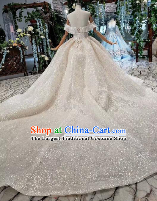 Handmade Customize Bride Paillette Trailing Full Dress Court Princess Wedding Costume for Women