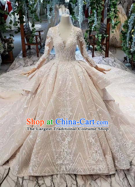 Handmade Customize Embroidered Beads Trailing Wedding Dress Court Princess Bride Costume for Women