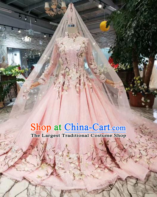 Top Grade Customize Catwalks Embroidered Pink Full Dress Court Princess Waltz Dance Costume for Women