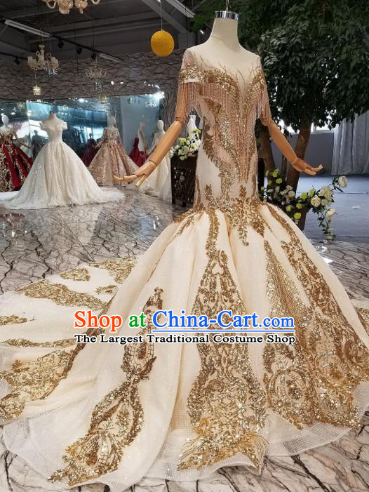 Customize Handmade Princess Golden Paillette Mermaid Dress Wedding Court Bride Costume for Women