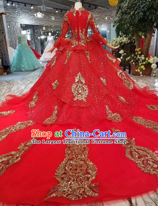 Top Grade Customize Catwalks Red Trailing Full Dress Court Princess Waltz Dance Costume for Women