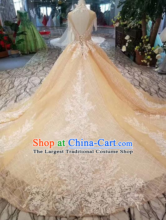 Customize Handmade Princess Champagne Trailing Dress Wedding Court Bride Costume for Women