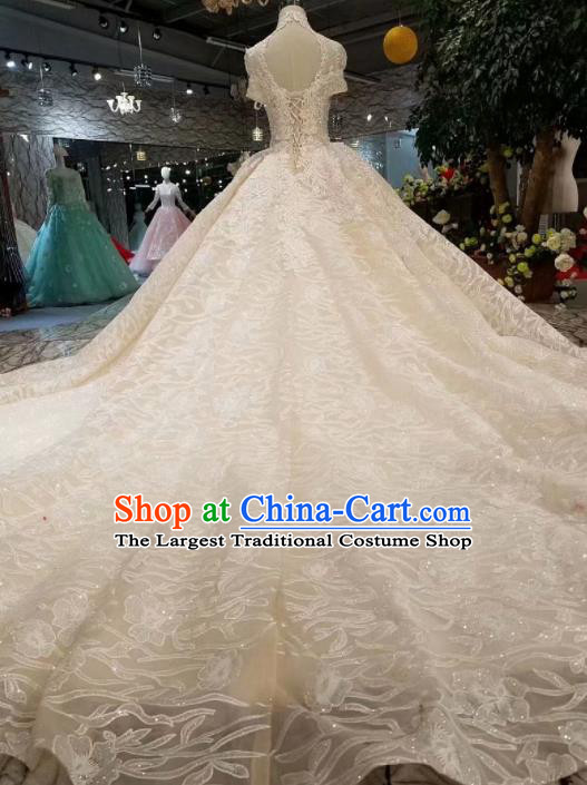 Customize Handmade Princess Champagne Lace Trailing Dress Wedding Court Bride Costume for Women