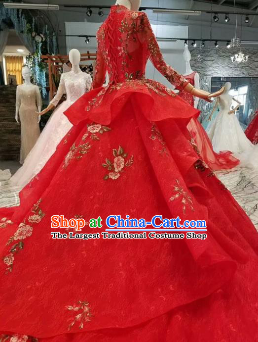 Top Grade Customize Catwalks Red Veil Trailing Full Dress Court Princess Waltz Dance Costume for Women