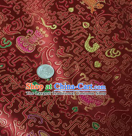 Chinese Traditional Hanfu Silk Fabric Classical Censer Pattern Design Purplish Red Brocade Tang Suit Fabric Material