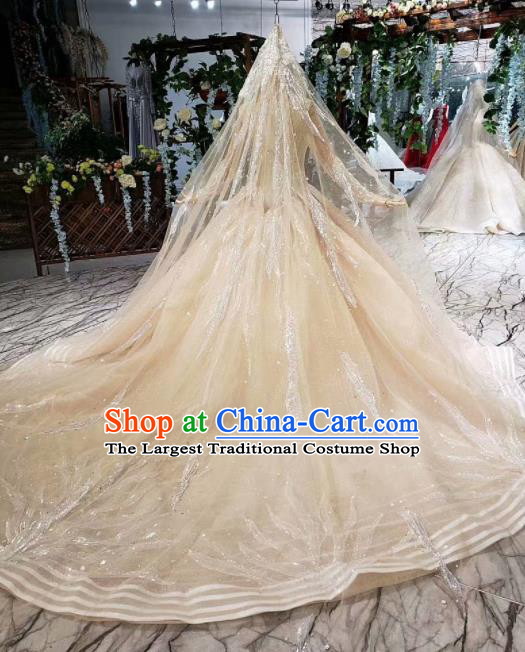 Handmade Customize Princess Sequin Beads Trailing Wedding Dress Court Bride Embroidered Costume for Women