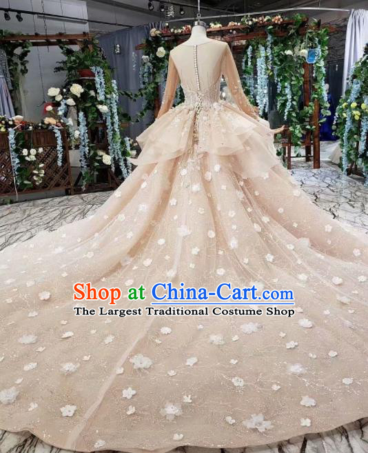Top Grade Customize Embroidered Flowers Pink Trailing Full Dress Court Princess Waltz Dance Costume for Women