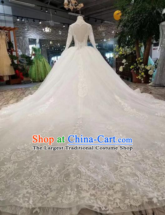 Handmade Customize Princess Lace Wedding Dress Court Bride Embroidered Costume for Women