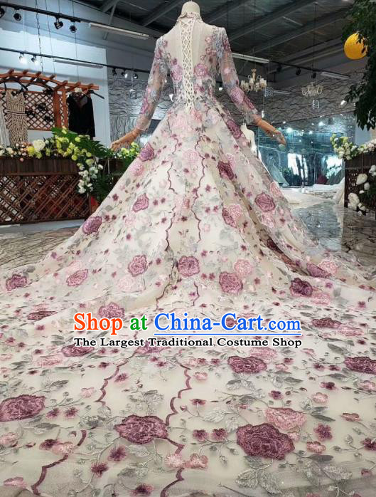 Customize Embroidered Flowers Full Dress Top Grade Court Princess Waltz Dance Costume for Women
