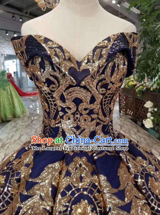 Customize Royalblue Strapless Full Dress Top Grade Court Princess Waltz Dance Costume for Women