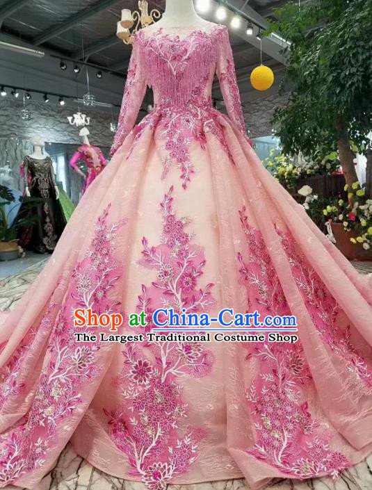 Top Grade Customize Pink Full Dress Court Princess Waltz Dance Costume for Women
