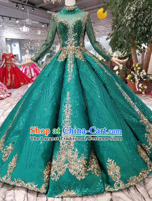 Top Grade Customize Catwalks Green Full Dress Court Princess Waltz Dance Costume for Women