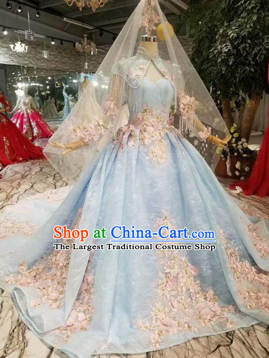 Top Grade Customize Catwalks Light Blue Full Dress Court Princess Waltz Dance Costume for Women