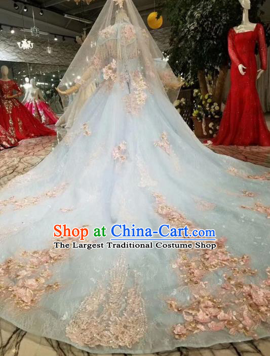 Top Grade Customize Catwalks Light Blue Full Dress Court Princess Waltz Dance Costume for Women