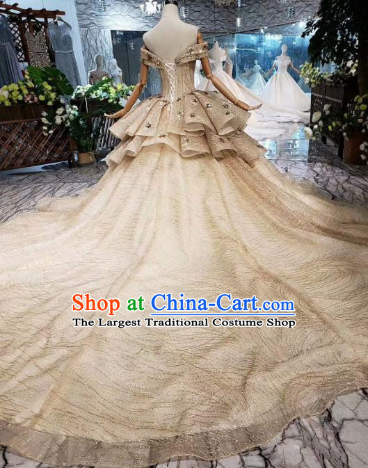 Handmade Customize Wedding Princess Embroidered Flat Shouders Mullet Dress Court Bride Costume for Women
