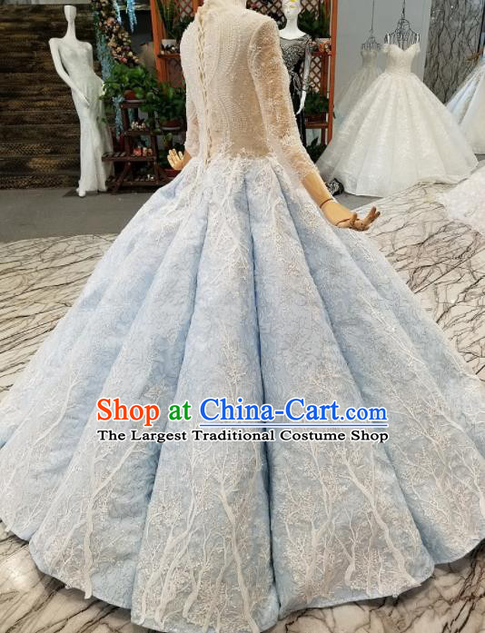 Customize Handmade Princess Embroidered Blue Dress Wedding Court Bride Costume for Women