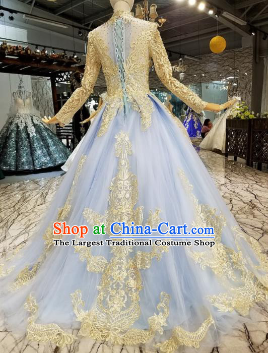 Customize Modern Fancywork Court Blue Full Dress Top Grade Waltz Dance Costume for Women