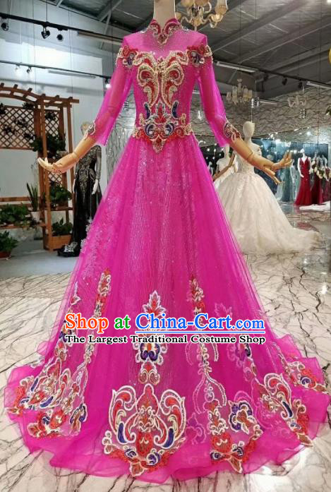 Top Grade Customize Modern Fancywork Rosy Veil Full Dress Court Princess Waltz Dance Costume for Women