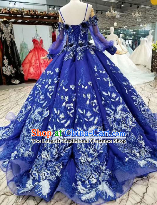 Top Grade Modern Fancywork Royalblue Full Dress Customize Waltz Dance Costume for Women
