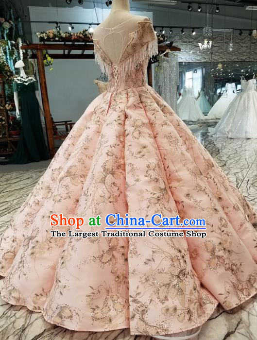 Top Grade Pink Full Dress Customize Modern Fancywork Princess Waltz Dance Costume for Women