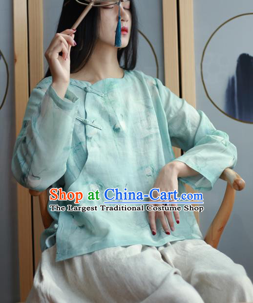 Chinese Traditional National Costume Light Blue Blouse Tang Suit Upper Outer Garment for Women
