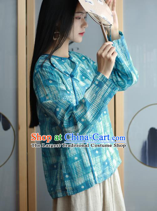 Chinese Traditional National Costume Blue Blouse Tang Suit Upper Outer Garment for Women