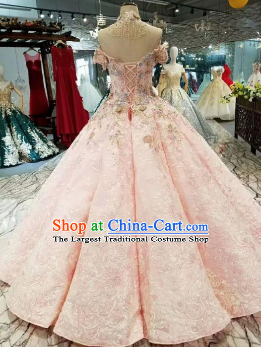 Top Grade Modern Fancywork Court Princess Pink Full Dress Customize Waltz Dance Costume for Women