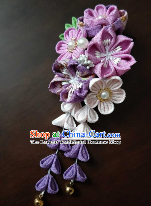 Traditional Japan Geisha Purple Sakura Hair Claw Japanese Kimono Hair Accessories for Women