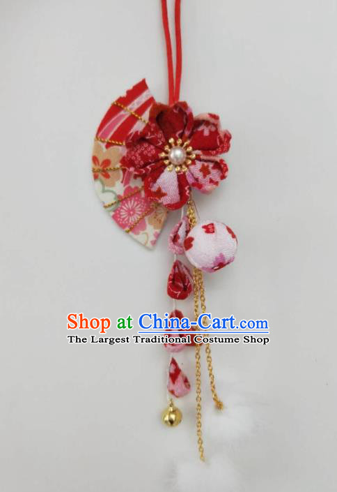 Traditional Japan Geisha Red Sakura Fan Tassel Hair Claw Japanese Kimono Hair Accessories for Women