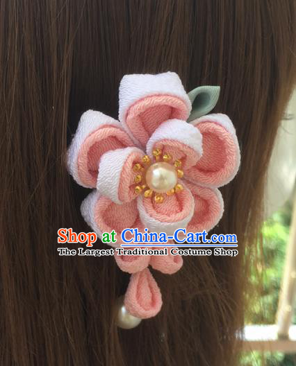 Traditional Japan Pink Sakura Tassel Hair Claw Japanese Kimono Hair Accessories for Women