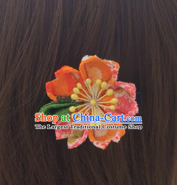 Traditional Japan Little Orange Sakura Hair Claw Japanese Kimono Hair Accessories for Women