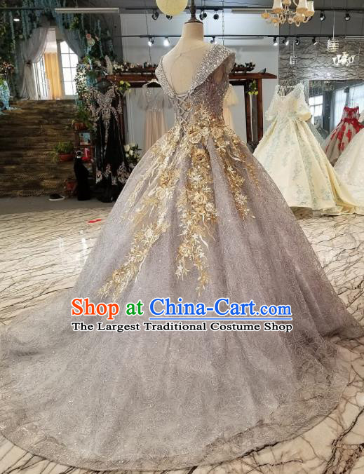 Top Grade Diamante Full Dress Customize Modern Fancywork Princess Waltz Dance Costume for Women