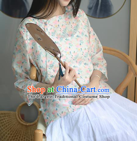 Chinese Traditional National Costume Printing Blouse Tang Suit Upper Outer Garment for Women
