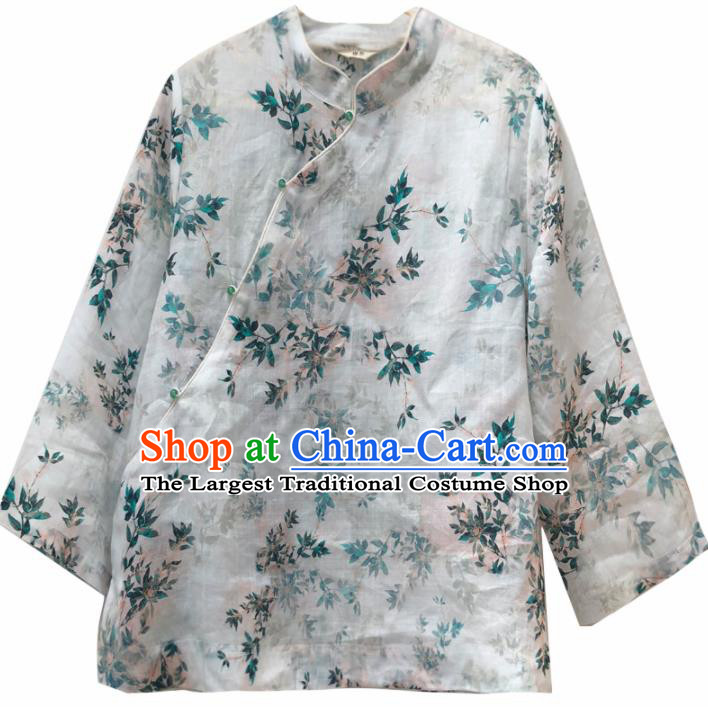 Chinese Traditional National Costume Printing Slant Opening Blouse Tang Suit Upper Outer Garment for Women
